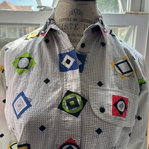 Vtg. Liz Wear long sleeve 100% cotton 80’s 90’s geometric pattern blouse - Picture 2 of 9